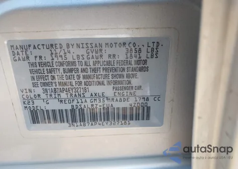 2014 Nissan Sentra Sr из США, поврежденный, VIN 3N1AB7AP4EY327181